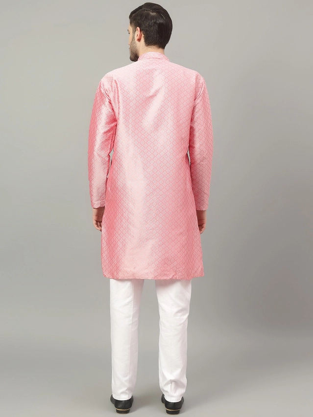 Jacquard Solid Kurta with Pant for Men (Pink, S)