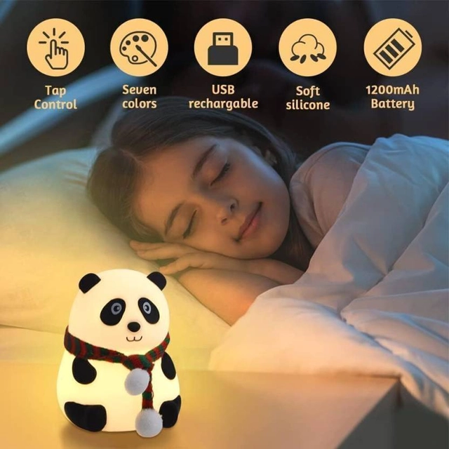 Raregets Cute Panda,Usb Rechargeable, 7-Colors Changing Light, Room Decor Night Lamp (14 Cm, White)