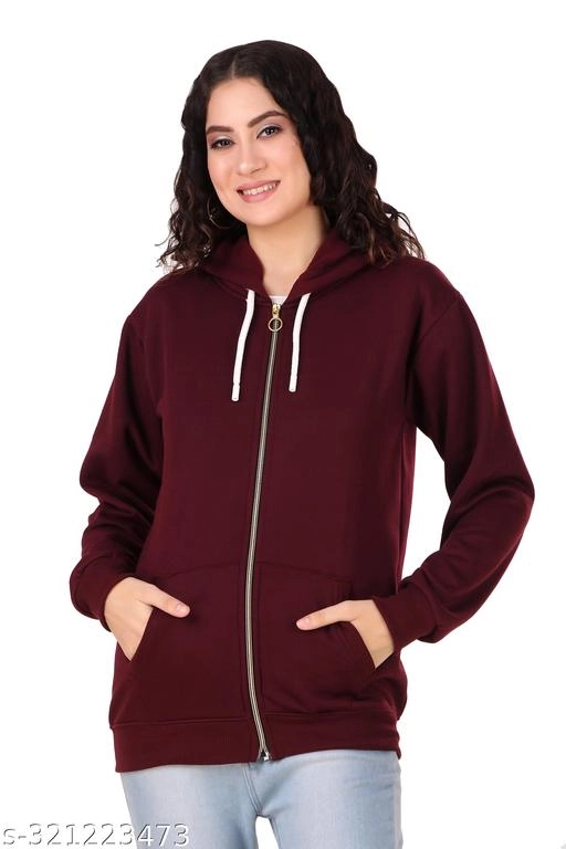 Fleece Solid Jackets for Women (Maroon, S)