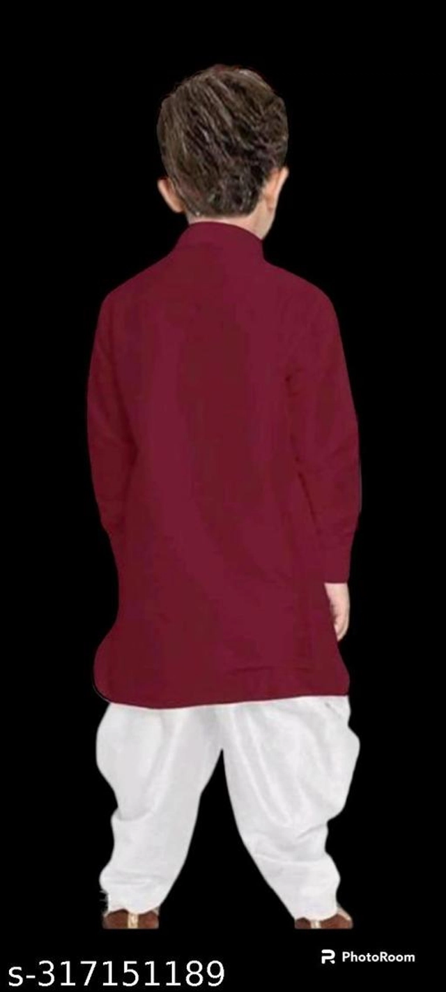 Cotton Blend Solid Kurta with Pyjama for Boys (Maroon & White, 2-3 Years)