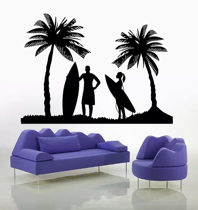 Beach with Coconut Trees Self Adhesive Wall Stickers