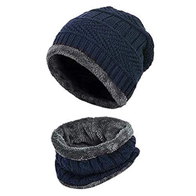 Woolen Cap with Neck Warmer for Men (Blue)