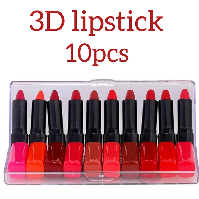 Professional Waterproof 3D Beauty Pocket Mini Lipsticks (Multicolor, Pack of 10)