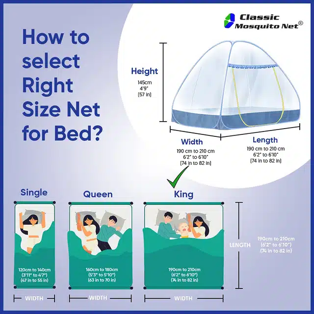 Embroidered Polyester Foldable Mosquito Net for Double Bed (200X200X145 cm, Blue) (P-212)