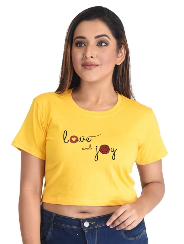 Cotton Blend Printed Top for Women (Yellow, S)