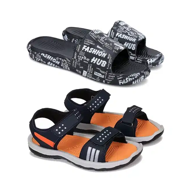Combo of Sliders & Sandals for Men (Pack of 2) (Multicolor, 9)