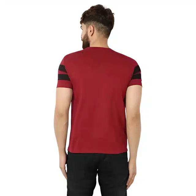 Regular fit Solid Men's Round Neck Half Sleeve Cotton Blend T-Shirts (Maroon, XL)