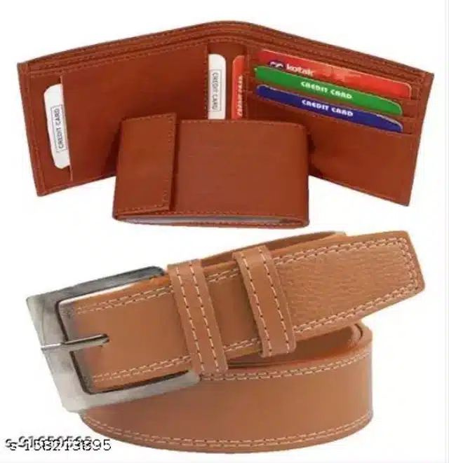 Leather Belt with Wallet for Men (Pack of 2) (Tan & Brown, 26)