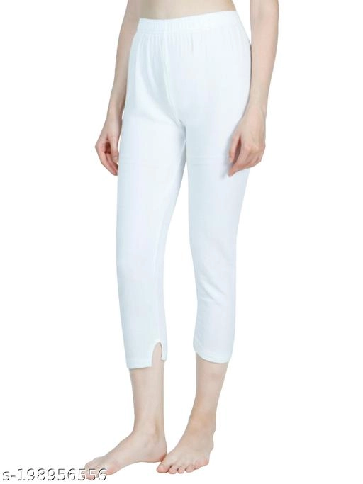 Cotton Blend Thermal Bottoms for Women (White, M)