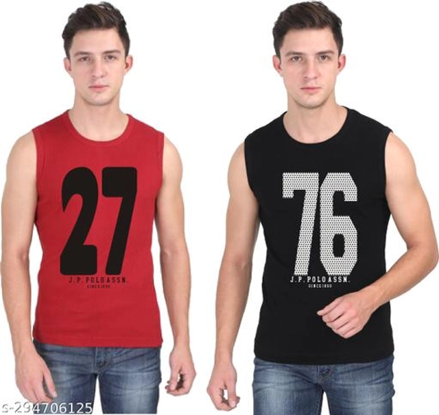 Cotton Vests for Men (Red & Black, XS) (Pack of 2)