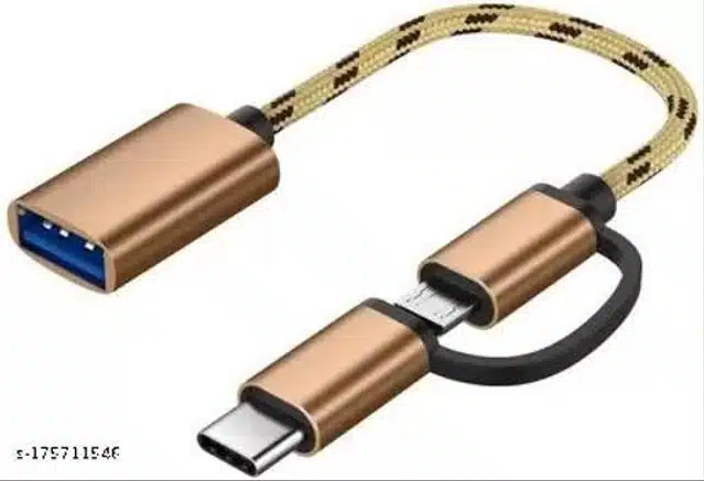 2 in 1 OTG Adapter Cable Micro USB & USB C to USB 3.0 Female (Beige)