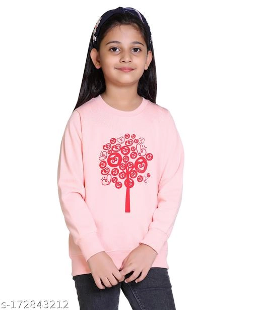 Woolen Printed Sweatshirt for Girls (Peach, 3-4 Years)