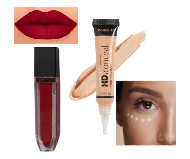 Velvet Smooth Non Transfer Lip Gloss (Red) with Hd High Definition Conceal Corrector (Set of 2)