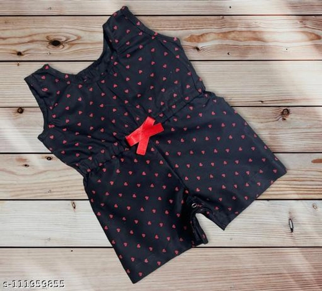 Cotton Jumpsuit for Girls (Red & Black, 6-9 Months) (Pack of 2)