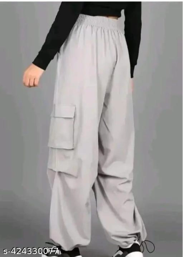 Polyester Trouser for Women (Grey, M)