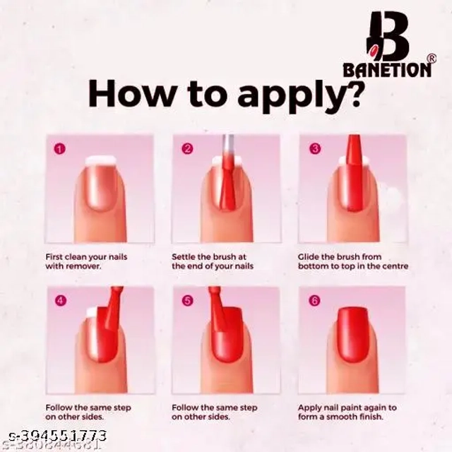 Banetion HD Colors High-Shine Long Lasting Nail polish Non Toxic Professional Nail Paint Each 6 ml (Pack of 4)