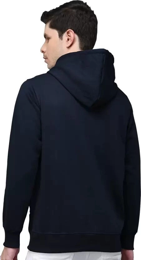 Cotton Blend Solid Hoodie for Men (Blue, M)