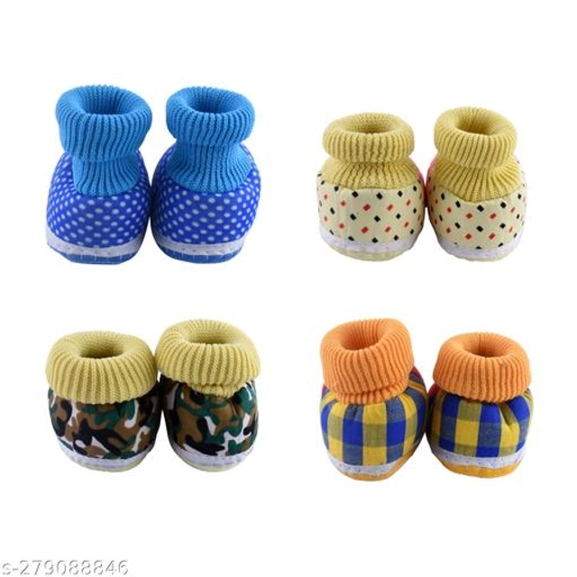 Cotton Booties for Baby (Multicolor, 3-6 Months) (Pack of 4)