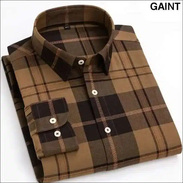 Full Sleeves Checkered Shirt for Men (Brown, S)