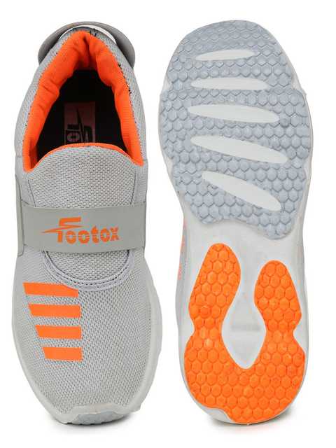 Footox Stylish Mens Casual Shoes (Grey & Orange, 6) (F-1378)