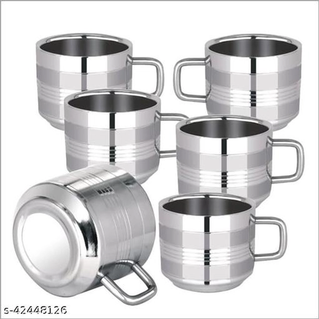 Stainless Steel Tea Cup (Multicolor, 100 ml) (Pack of 6)