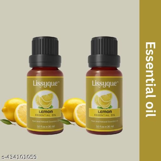  Lissyque Essential Lemon Essential Oil For Face, Hair Growth, Skin Whitening & Lightening, Nails, Home Cleaning, Soap Making, Lips, Diffuser & Aromatherapy. 100% Natural, Undiluted, Pure & Therapeutic Grade Essential Oil, 30 ml (pack of 2)