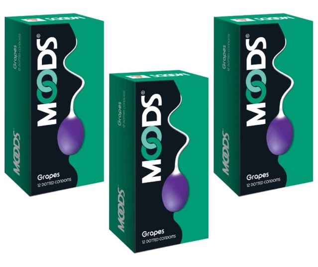 Moods Grapes 12 Pcs Dotted Condoms for Men (Set of 3)