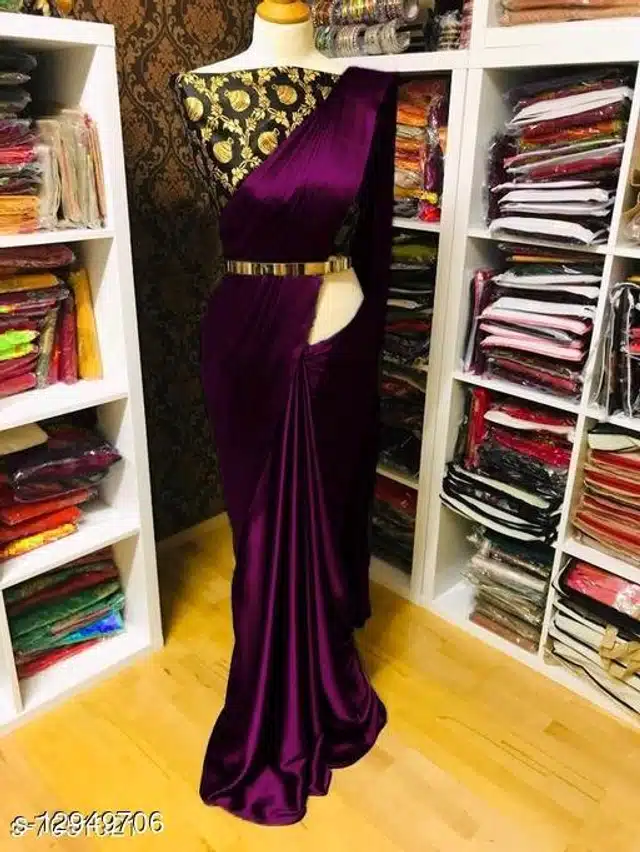 Satin Saree for Women (Purple, 6.3 m)