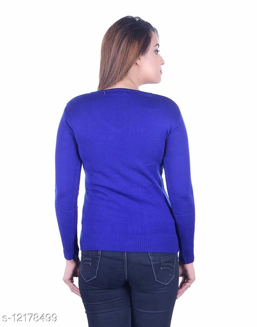 Acrylic Solid Sweater for Women (Blue, M)