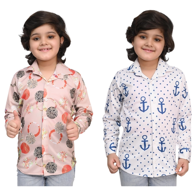 Full Sleeves Printed Shirt for Boys (Multicolor, 5-6 Years) (Pack of 2)