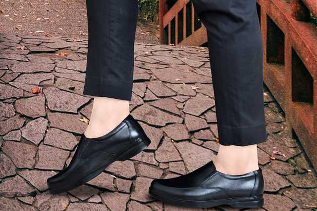 Genuine Leather Formal Slip Ons for Men (Black, 8) (K113)