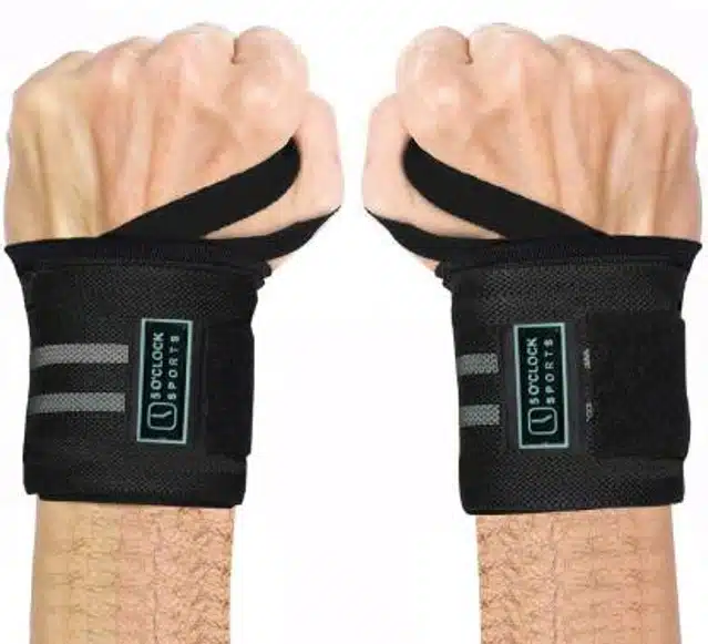 Wrist Band with Thumb Loops for Men & Women (Black & Grey, Set of 1