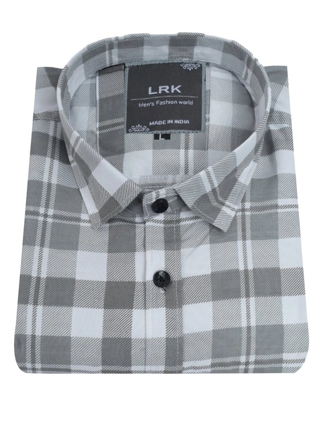 Full Sleeves Checked Shirt for Men (White & Grey, M)