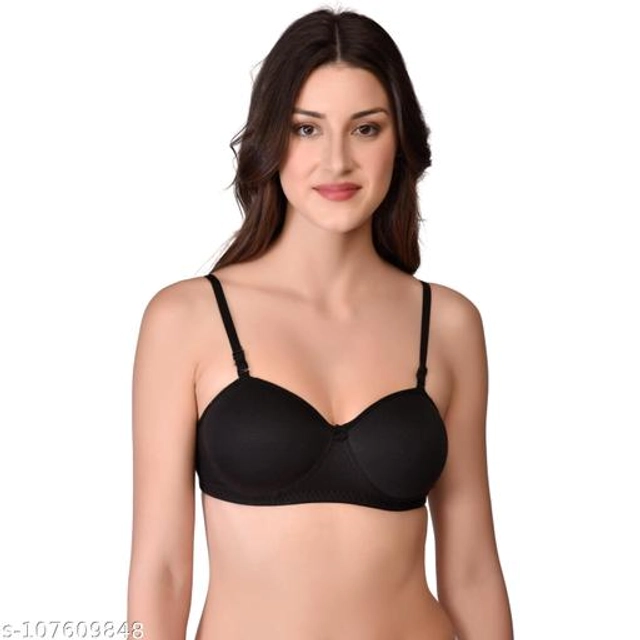 Cotton Blend Solid Padded Bra for Women (Black & Blue, 30B) (Pack of 2)