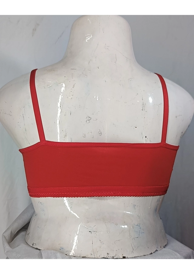 Cotton Solid Non-Padded Sports Bra for Women (Red, 28)