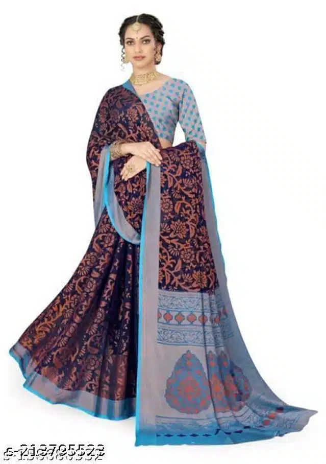 Saree with Unstitched Blouse (Brown, 6.3 m)