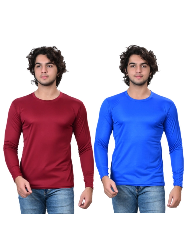 Round Neck Solid T-Shirt for Men (Blue & Maroon, S) (Pack of 2)