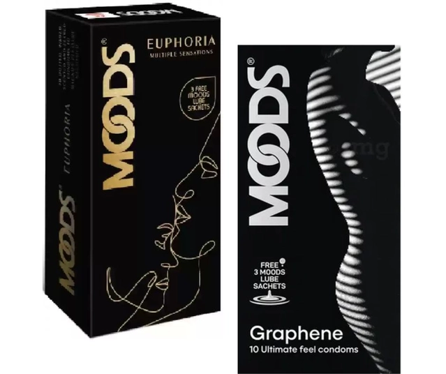 Combo of Moods 10 Pcs Graphene & 10 Pcs Euphoria Multiple Sensations with 3 Pcs Free Lube Sachets (Set of 2)