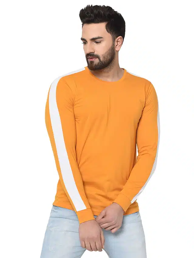 Men's Solid Round Neck T-shirt (Mustard, M)