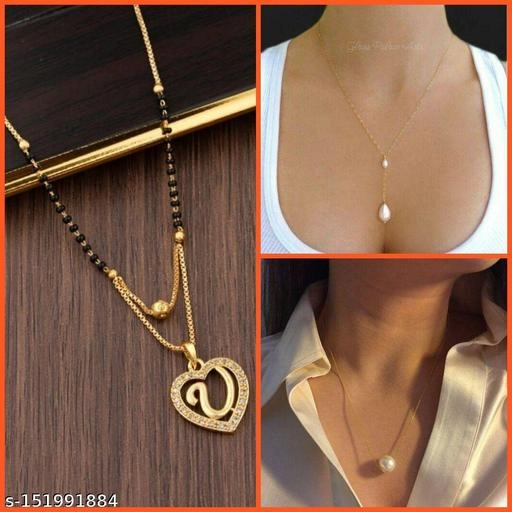 Alloy 2 Pcs Pendant with Chain & Mangalsutra for Women (Muticolor, Set of 3)