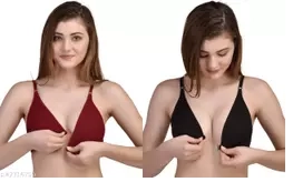 Cotton Solid Non Padded Bras for Women (Multicolor, 30) (Pack of 2)