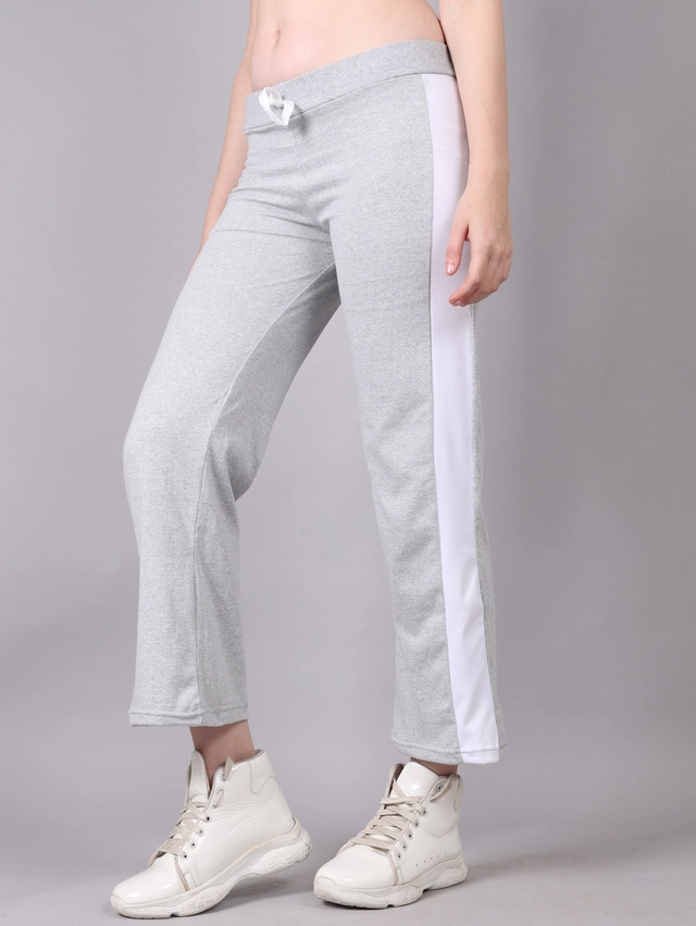 Cotton Colorblocked Trackpant for Women (Grey, M)