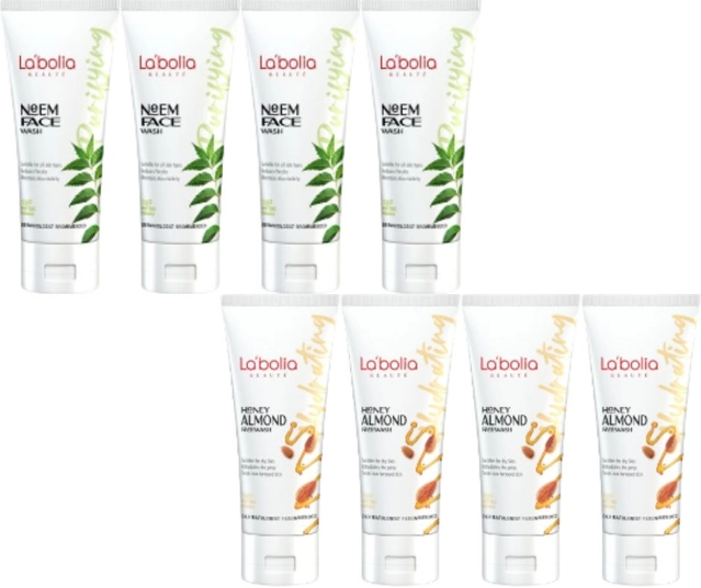 Combo of Labolia Beaute 4 Pcs Almond Honey & 4 Pcs Neem Face Washes (50 ml, Set of 8)