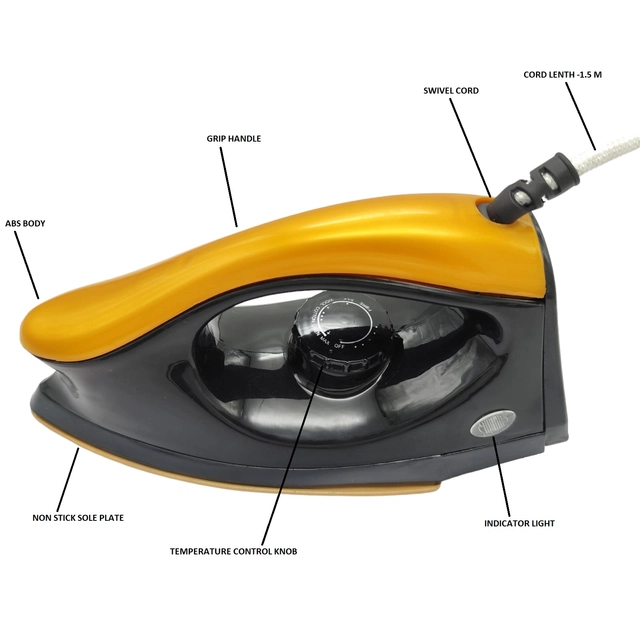 Nissan Home Appliances Royal Light Weight Dry Iron (Gold & Black, 1000 W)