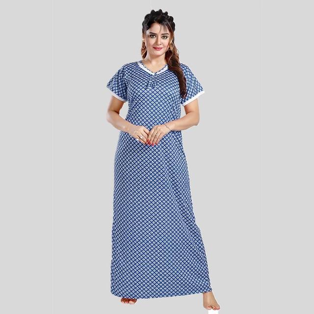 Satin Feeding Nighty for Women (Blue, Free Size)