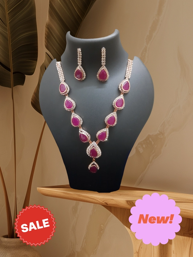 Alloy Necklace with Earrings for Women (Wine)