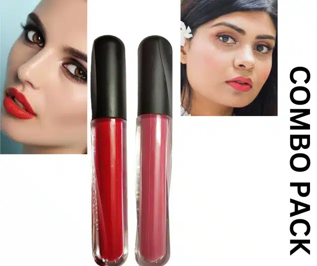 Matte Liquid Lip Gloss (Red, Pack of 2)