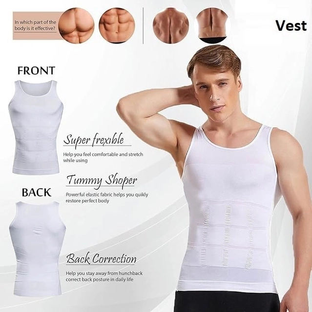 Cotton Blend Belly Buster Vest Body Shaper for Men (White, M)