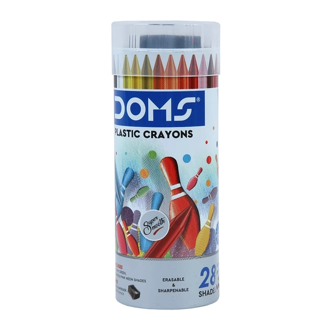 DOMS Plastic Crayon 28 Shades Round Tin (Set of 1, Multicolor)