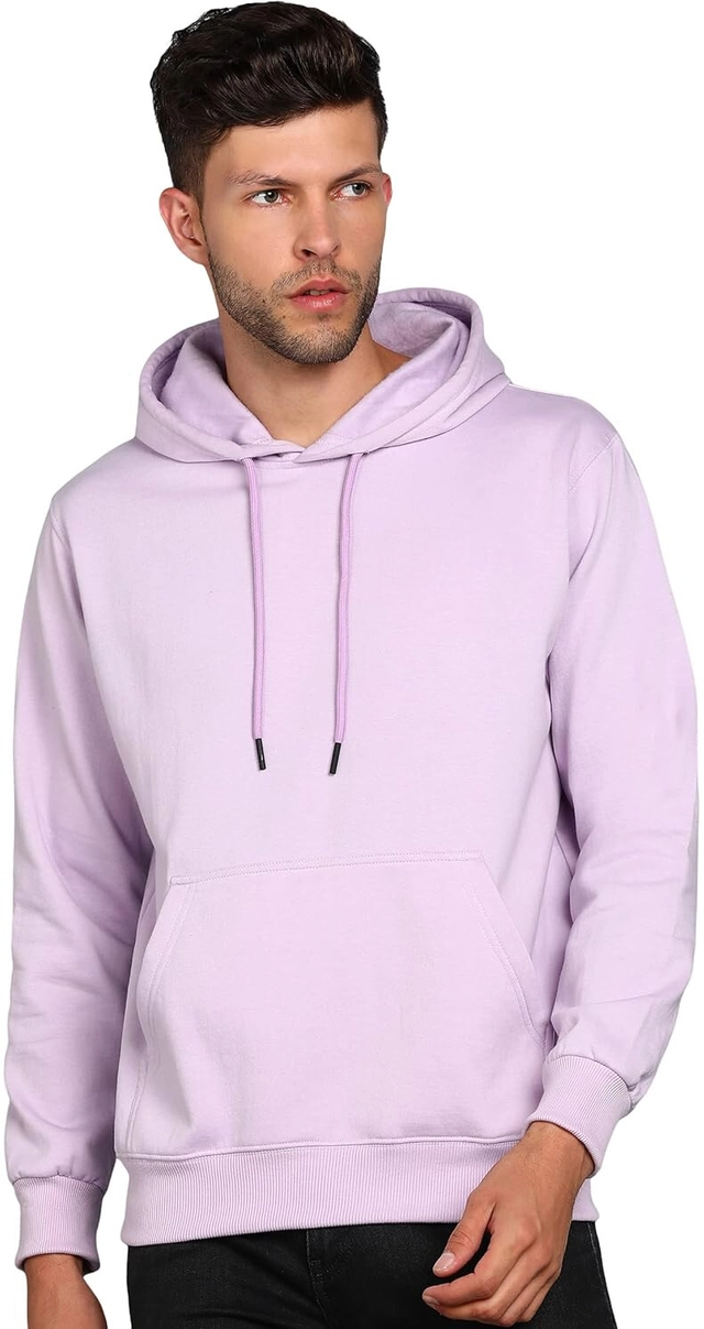 Cotton Blend Solid Hoodie for Men (Purple, M)